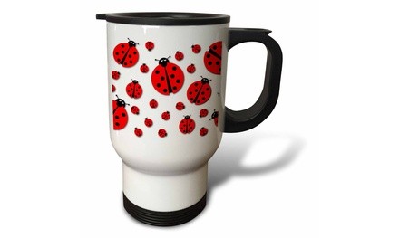  Travel Mug Many different sized ladybugs on white background. - 14oz 