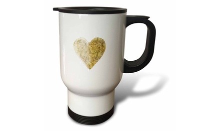  Travel Mug Print of Gold Watercolor Heart - 14oz 