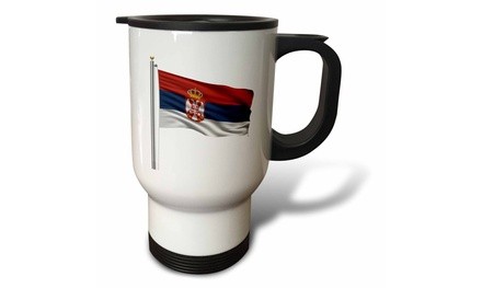  Travel Mug Flag of Serbia on a flag pole over white Serbian - 14oz 