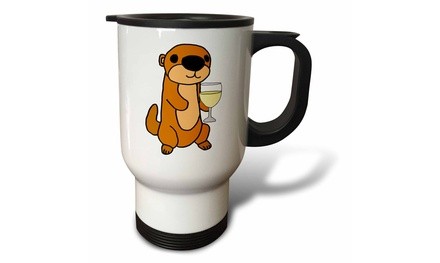  Travel Mug Funny Cute Sea Otter Drinking Wine Cartoon - 14oz 