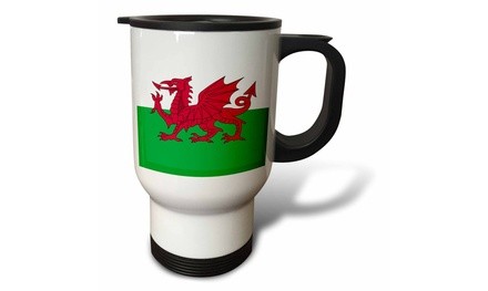  Travel Mug Flag of Wales - Welsh red dragon on white and green - Y Ddraig Goch