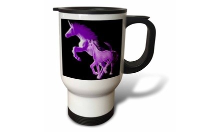  Travel Mug Fractal Color Outlined Purple Unicorns - 14oz 