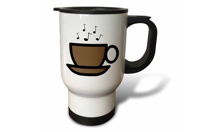  Travel Mug Brown Coffee Cup With Music Notes - 14oz 