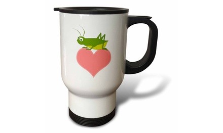  Travel Mug Cute Cartoon Lucky Cricket on Pink Heart - 14oz 