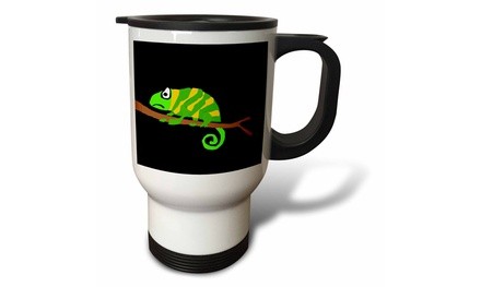  Travel Mug Funny Green and Yellow Chameleon Primitive Art - 14oz 