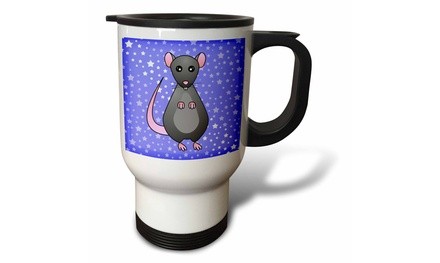  Travel Mug Cute Grey Rat Blue Star Background - 14oz 