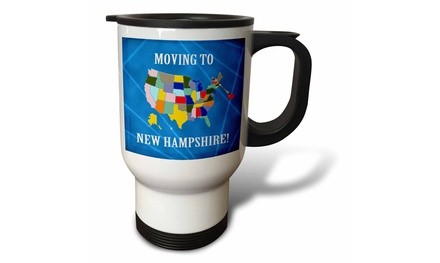  Travel Mug United States Map, Moving to New Hampshire, Heart and Car, Luggage 