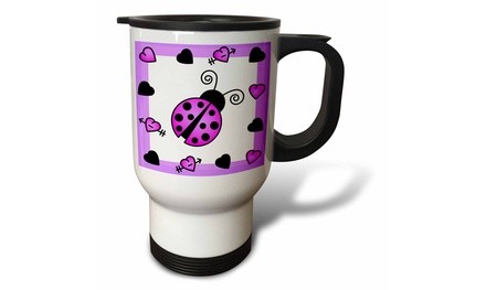  Travel Mug Love Bugs Purple Ladybug with Hearts - 14oz 