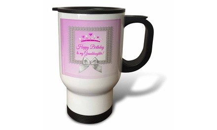  Travel Mug Princess Crown Silver Frame, Bow, Happy Birthday, Granddaughter - 1