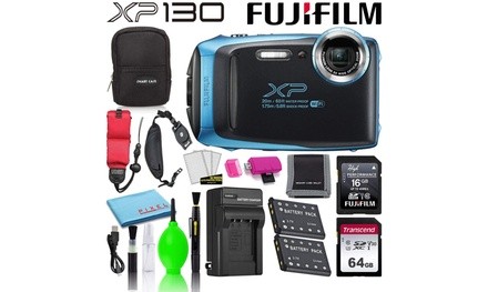 Fujifilm FinePix XP130 Waterproof Digital Camera Sky Blue Advanced Accessory Bun