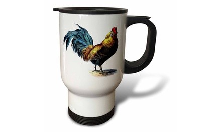  Travel Mug Blue Yellow Red Victorian Rooster - 14oz 