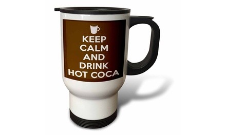  Travel Mug Keep calm and drink hot cocoa. Brown. - 14oz 