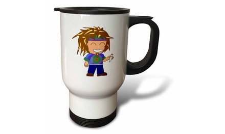  Travel Mug Print of Cute Cartoon Hippie - 14oz 