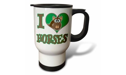  Travel Mug I Heart Love Horses Cartoon - 14oz 