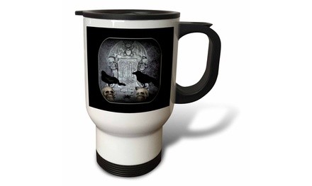  Travel Mug RIP with Crow Halloween Skull Design - 14oz 