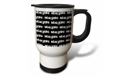  Travel Mug New York text design - white words on black - NY city souvenir NYC 