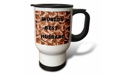  Travel Mug Worlds Best Husband On Pile Of Footballs - 14oz 