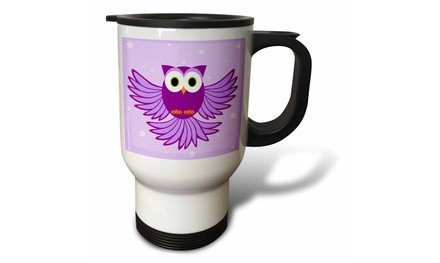  Travel Mug Cute Purple Flying Owl Under Stars - 14oz 