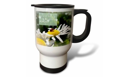  Travel Mug Beautiful Moments Ladybug and Daisy Flowers Inspirational - 14oz 