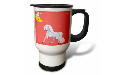  Travel Mug Stars Moon and The Unicorn on Pink Sky - 14oz 