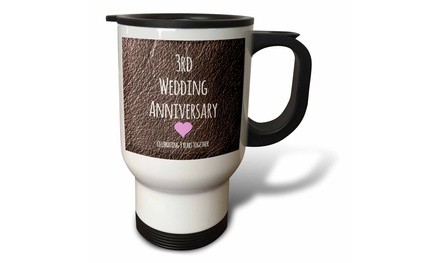  Travel Mug 3rd Wedding Anniversary gift - Leather celebrating 3 years together