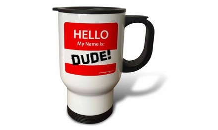  Travel Mug HELLO dude nametag red - 14oz 