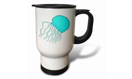  Travel Mug Aqua Ocean Jelly Fish Illustration - 14oz 