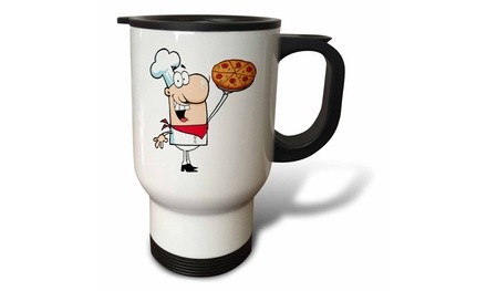  Travel Mug Funny Cartoon Pizza Pie Chef - 14oz 