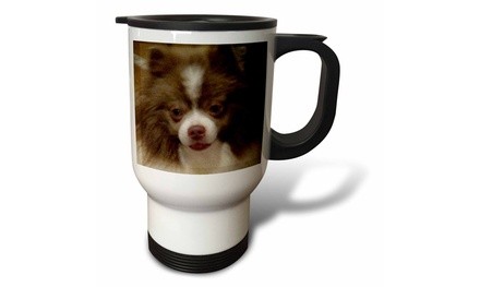  Travel Mug Chocolate Parti Pomeranian Oil Painting - 14oz 