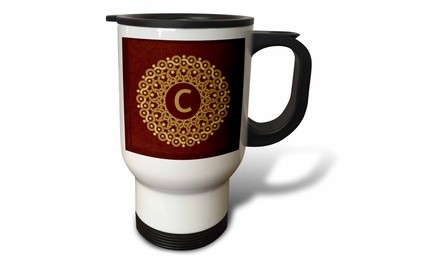  Travel Mug Monogram C tan and coffee mandala on warm chocolate muted grunge da