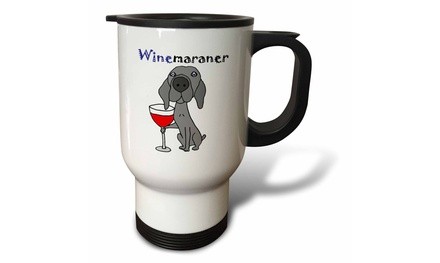  Travel Mug Funny Weimaraner Dog Drinking Red Wine is WINEmaraner - 14oz 