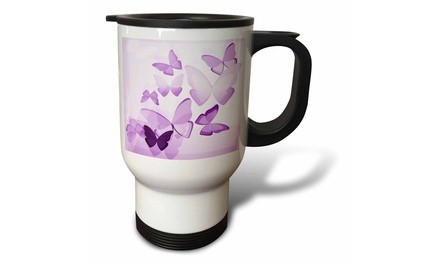  Travel Mug Pretty Transparent Purple Butterflies - 14oz 