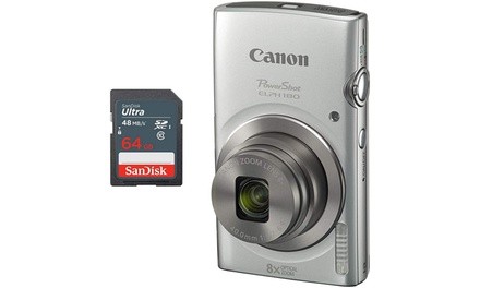 Canon PowerShot ELPH 180 Digital Camera  64 GB Memory Card Silver