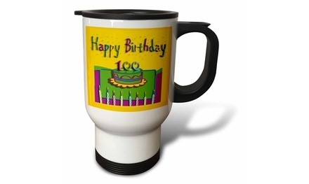  Travel Mug 100th Birthday Colorful Cake and Candles - 14oz 