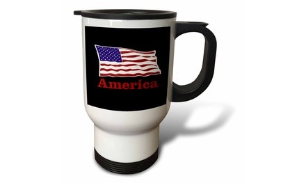  Travel Mug USA American Flag Stars and Stripes-Patriotic Typography on Black -