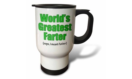  Travel Mug Worlds greatest farter.Oops I meant Father. Green. - 14oz 