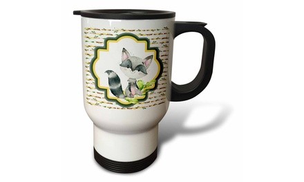  Travel Mug Cute Watercolor Woodland Raccoon On A Wood Log Background - 14oz 