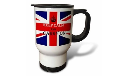  Travel Mug Keep calm and carry On. Flag of England. Saying - 14oz 