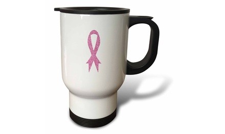  Travel Mug Glitter Pink Ribbon Breast Cancer Awareness - 14oz 