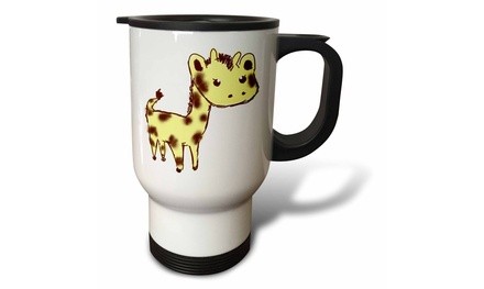  Travel Mug Cute Yellow Giraffe Larger Animals Cartoon Art - 14oz 