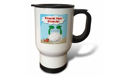  Travel Mug Thank You Volleyball Coach, Palm Trees on Volleyball  - 14oz 