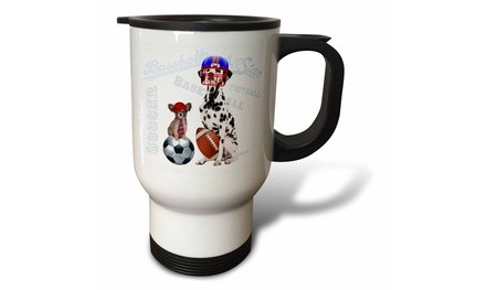  Travel Mug Dalmatian with Football and Helmet and a Papillon in a Baseball Hat