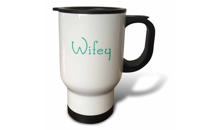  Travel Mug Wifey text in turquoise - wife half of mr and mrs set funny nicknam