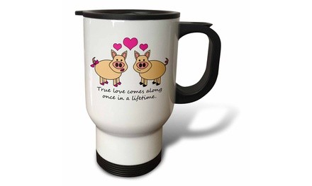  Travel Mug True Love Comes Along Once in a Lifetime ? Cute Pig Love Design - 1