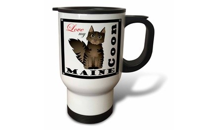  Travel Mug Love My Maine Coon Cat - Brown Tabby - 14oz 