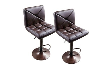 New 2 PACK Adjustable Modern PU Leather Swivel Hydraulic Chair Bar Stools Brown