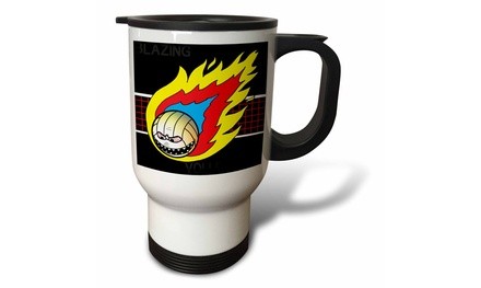  Travel Mug Blazing Angry Volleyball Crossing the Net - 14oz 