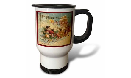  Travel Mug Night Before Christmas Santa in Reindeer Pulled Sleigh - 14oz 