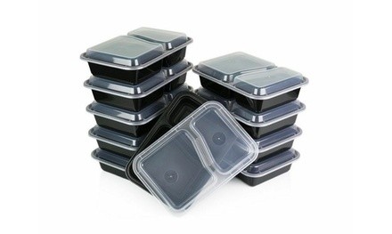 20 Meal Prep Containers 2 Compartment Food Storage Plastic Reusable Microwavable