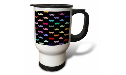  Travel Mug Colorful Rainbow Mustache Pattern on Black aka multicolored multico